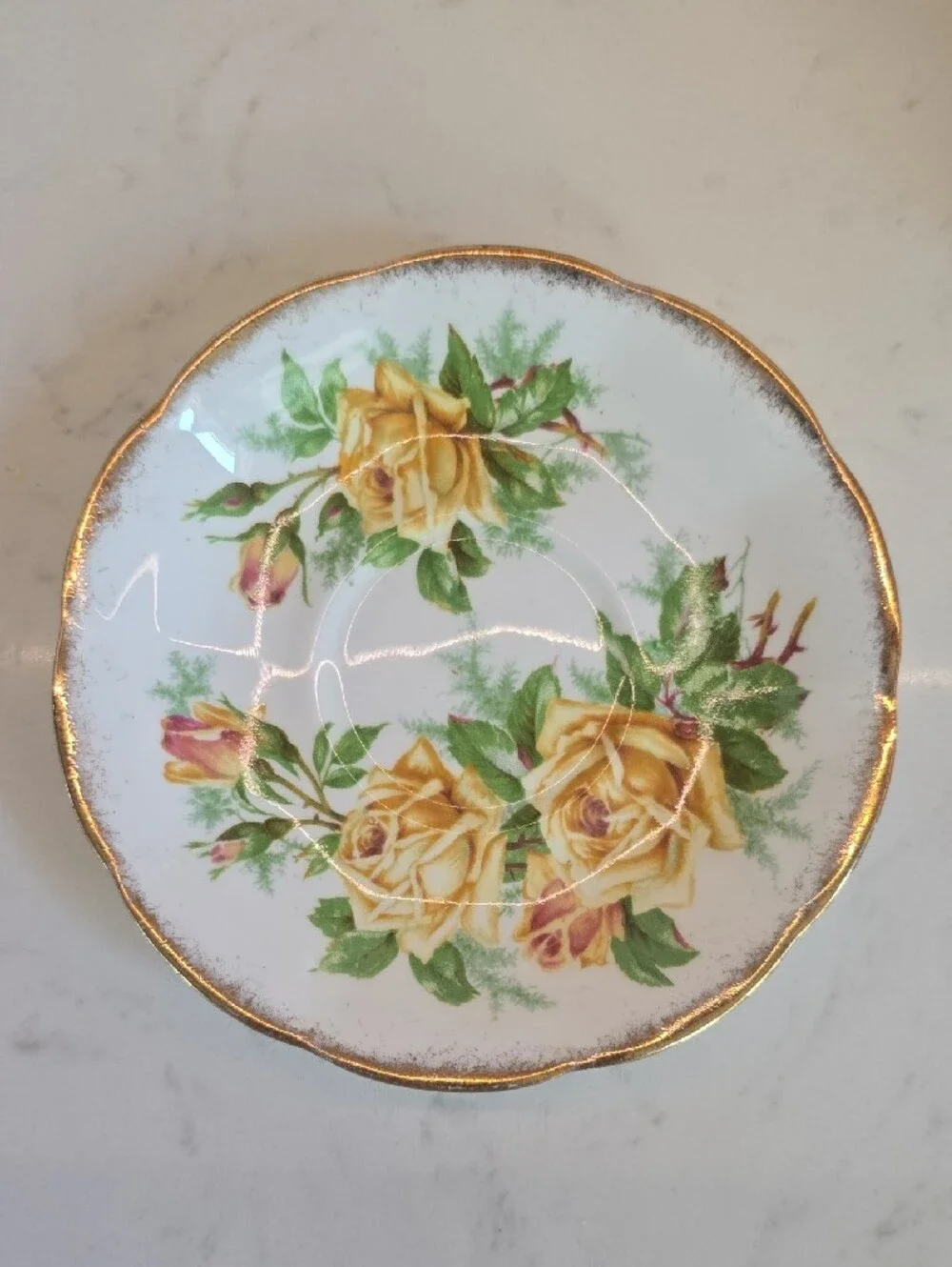 Royal Albert Yellow Rose Porcelain Teacup & Saucer Set with Gold Trim, Set Of 4